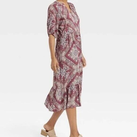 Knox Rose Dresses & Skirts - Knox Rose Midi Dress Size Extra Small Red Bohemian Peasant Short Sleeve Boho